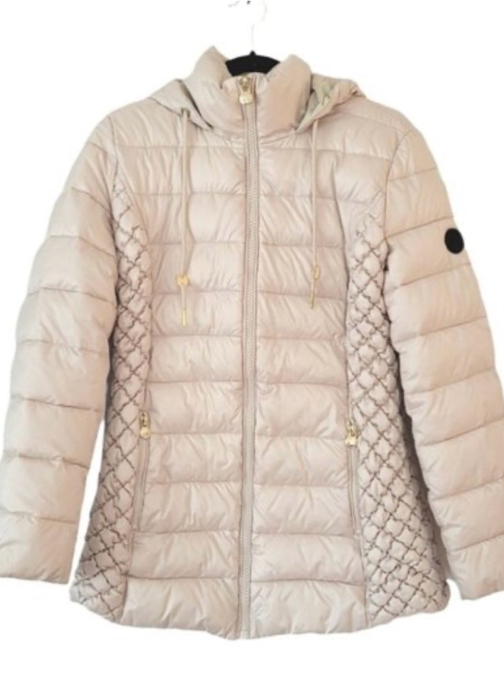 Laundry By Shelli Segal Light Beige Quilted Hooded Puffer Jacket